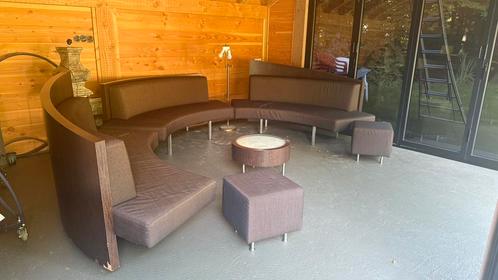 Unieke ronde design loungeset – met 2 tafels & hockers, Tuin en Terras, Tuinsets en Loungesets, Gebruikt, Loungeset, Rvs, Meer dan 8 zitplaatsen