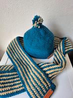 Zelfgehaakte Muts & Sjaal Blauw/Zand, Hoed, Nieuw, Handgemaakt, One size fits all