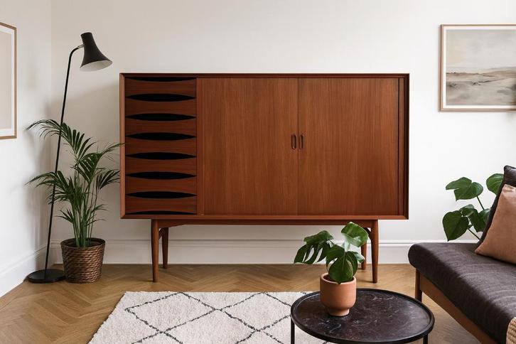 Arne Vodder Highboard dressoir Model OS63, Huis en Inrichting, Kasten | Dressoirs, Gebruikt, 150 tot 200 cm, 25 tot 50 cm, Met lade(s)