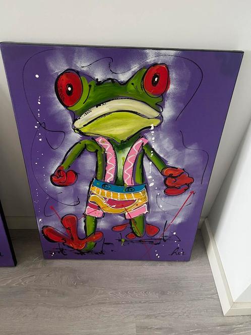 ≥ Frog On Purple Schilderij van Liz - 60x80cm — Kunst
