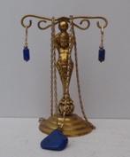 Lapis Lazuli -  ketting met hanger & oorbellen - vintage, Overige materialen, Hanger, Ophalen of Verzenden, Verguld