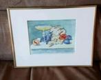 aquarel N. Visser wijn en fruit gesigneerd, Antiek en Kunst, Ophalen