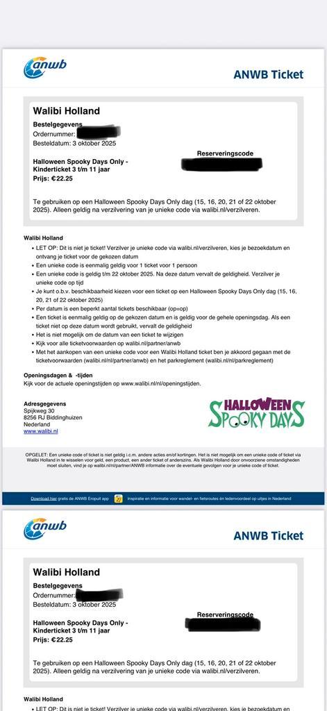 Walibi Halloween Spooky Days only kaartjes (2x), Tickets en Kaartjes, Recreatie | Pretparken en Attractieparken, Twee personen