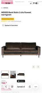 WOOOD Bank Robin 3 zits fluweel warmgroen, Ophalen, Zo goed als nieuw, 75 tot 100 cm, 200 tot 250 cm