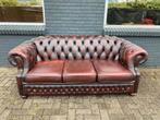 Engelse Chesterfield bank roodbruin GRATIS BEZORGD, Leer, Ophalen of Verzenden