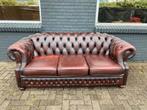 Engelse Chesterfield bank roodbruin GRATIS BEZORGD, Ophalen of Verzenden, Gebruikt, 75 tot 100 cm, Leer