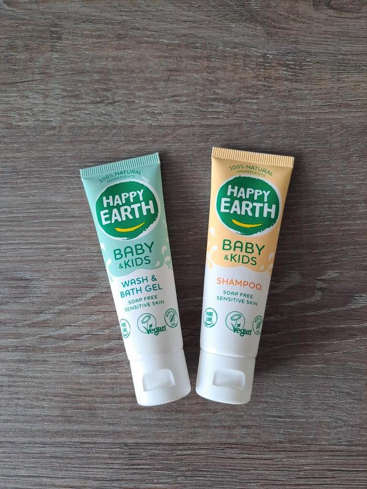 Happy Earth Baby shampoo & washgel tubes 30ml, Kinderen en Baby's, Badjes en Verzorging, Zo goed als nieuw, Overige typen, Overige merken