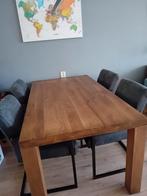 eettafel  hout        met 4 grijze stoelen teab, Ophalen, Metaal, Zo goed als nieuw, Vier