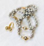 Parelketting, Armband, Oorbellen van Grijze Akoya Parels 14K, Ophalen of Verzenden, Nieuw, Goud
