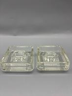 Set vintage glazen kandelaars Bohemia 70's 2 stuks, Antiek en Kunst, Ophalen of Verzenden