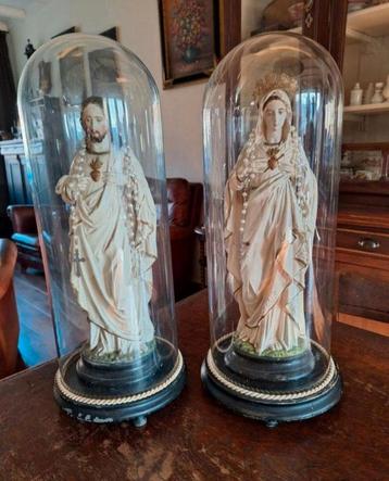 SET Heilighart Beelden in Antieke Stolpen/Maria/Jezus Beeld beschikbaar voor biedingen