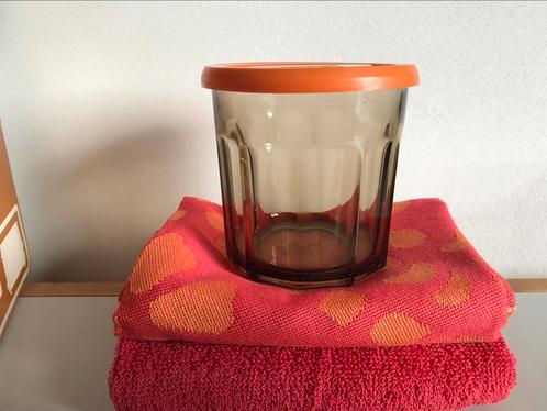 2 x Retro, vintage glazen pot oranje  deksel, rookglas 🟠🟤, Huis en Inrichting, Keuken | Keukenbenodigdheden, Nieuw, Ophalen of Verzenden