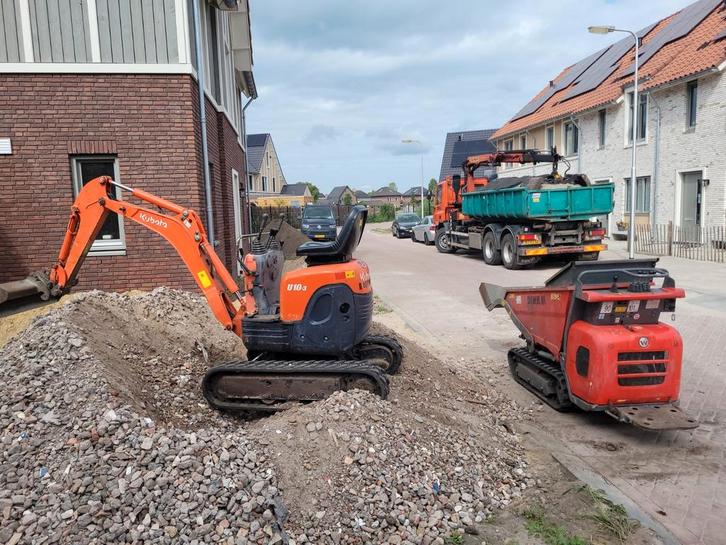Minikraan huren rupsdumper  knijper auto materiaal afvoeren, Diensten en Vakmensen, Tuinmannen en Stratenmakers, Bestrating, Hekwerk of Schuttingen