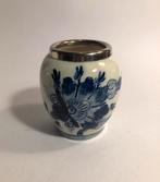 Porseleinen lepelpotje van Delftsblauw, met zilveren rand, Antiek en Kunst, Ophalen of Verzenden