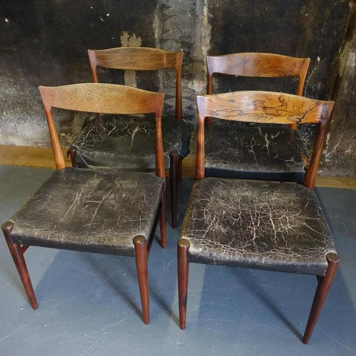 Palisssander Stoelen Erling Torvits voor Sorø Stolefabrik, Huis en Inrichting, Stoelen, Gebruikt, Vier, Leer, Bruin, Ophalen