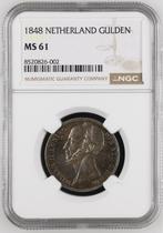 Gulden 1848 Willem II in MS61, 1 gulden, Zilver, Ophalen of Verzenden, Losse munt
