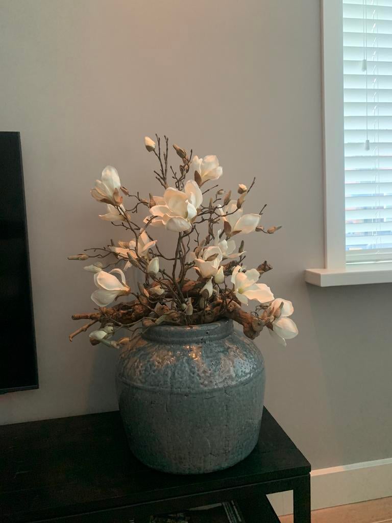 Brynxz pot/vaas met kunstbloemen, Ophalen, Aardewerk of Porselein, Zo goed als nieuw, Minder dan 50 cm