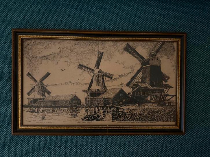 Oude Prent met Windmolens - Zaandam, Antiek en Kunst, Kunst | Etsen en Gravures, Ophalen