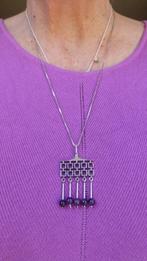 Modernist Zilveren Hanger Amethist JORMA LAINE met Ketting, Verzenden, Zilver, Hanger, Met edelsteen