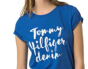 Tommy Hilfiger blauw script logo t-shirt top shirt maat S beschikbaar voor biedingen
