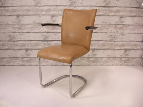 Gebr. De Wit stoel Model 1018, Huis en Inrichting, Stoelen, Gebruikt, Drie, Kunststof, Leer, Metaal, Overige materialen, Bruin