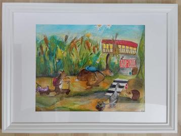 Origineel Schilderij: Dieren naar School kinderkamer  beschikbaar voor biedingen