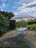 terrastafel met glazen blad en parasol, Tuin en Terras, Zo goed als nieuw, Ophalen, Aluminium