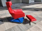 Leolux Elixer Design relaxfauteuil met hocker rood leer., Huis en Inrichting, Fauteuils, Ophalen, Gebruikt, 75 tot 100 cm, Metaal