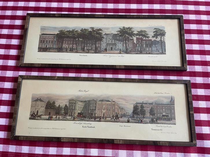 Ingelijste prenten van historisch Den Haag, Verzamelen, Foto's en Prenten, Gebruikt, Overige onderwerpen, Voor 1940, Ophalen of Verzenden
