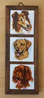 3 Tegeltjes van Honden in Lijst - Derick Boum - jaren 70, Gebruikt, Ophalen of Verzenden, Nvt, Nvt