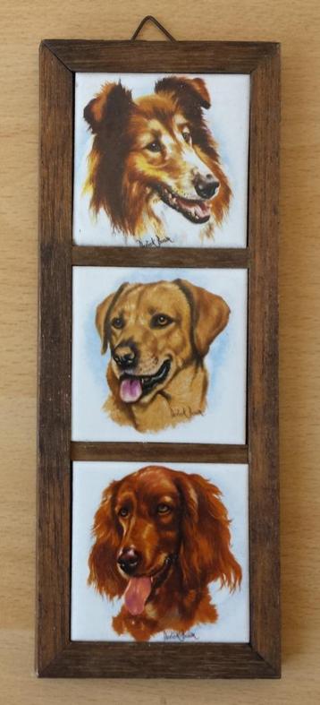 3 Tegeltjes van Honden in Lijst - Derick Boum - jaren 70 beschikbaar voor biedingen