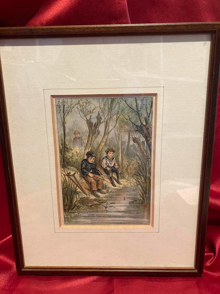 Harold Copping Litho: Jongens aan het Vissen, Antiek en Kunst, Kunst | Litho's en Zeefdrukken, Ophalen of Verzenden