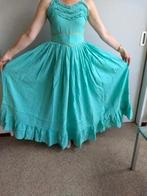 Vintage Lange Jurk van India-katoen - Groen - 36/38 - zgan, Nieuw, Ophalen of Verzenden, Maat 36 (S), Onder de knie