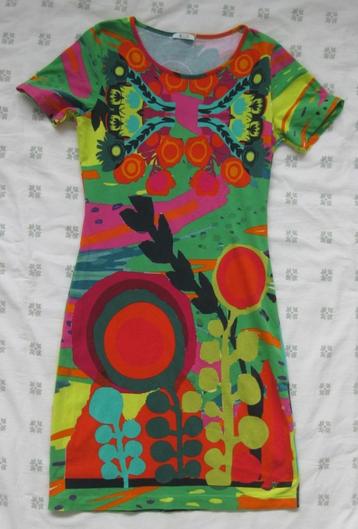 Kooi jurk, multicolor retro, oranje groen, t-shirt-dress, 36 beschikbaar voor biedingen