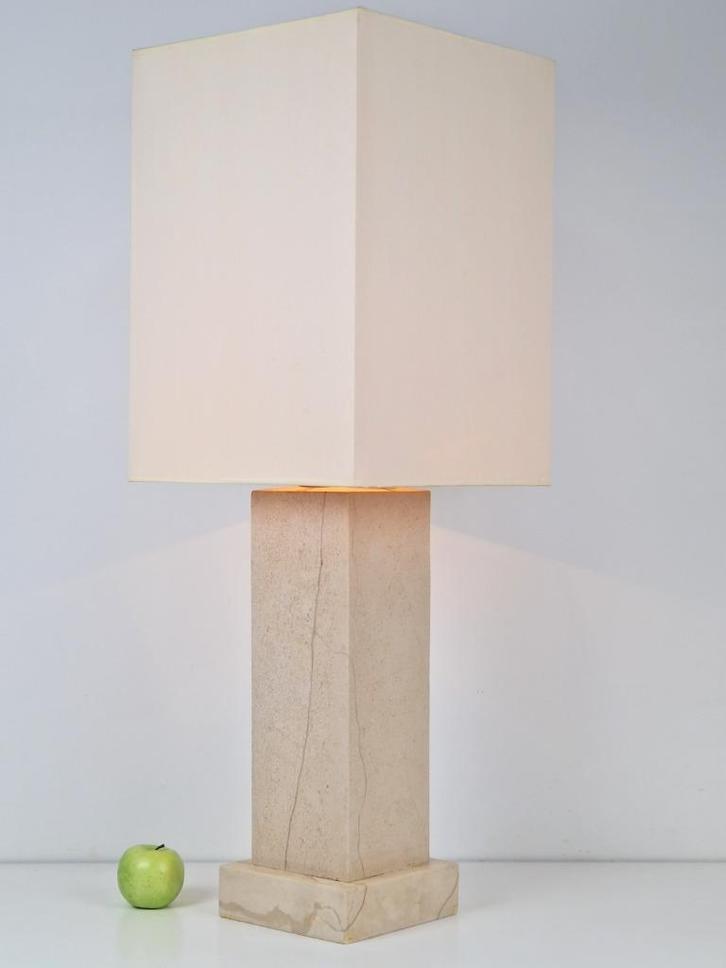 XL Vintage massief travertin tafellamp regency 1970 Japandi, Huis en Inrichting, Lampen | Tafellampen, Gebruikt, Minder dan 50 cm
