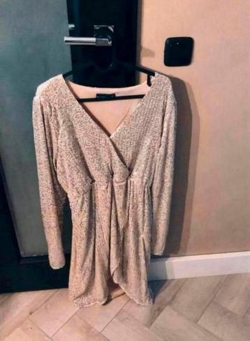 Feest)Jurk met Pailletten. Beige. Dames. XL. Nieuw. beschikbaar voor biedingen