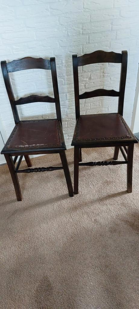 Antieke Kerkstoel met Lederen Zitting, Huis en Inrichting, Stoelen, Ophalen of Verzenden