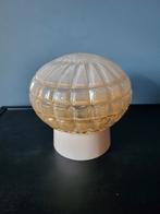 Vintage glazen plafondlamp / plafonniere amber /okergeel, Glas, Ophalen of Verzenden, Zo goed als nieuw