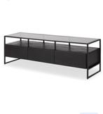 Tv meubel zwart mangohout en getinte glas van MADE, Ophalen, 100 tot 150 cm, Glas, Zo goed als nieuw