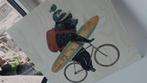 Uniek schilderij op houten paneel – 40 x 40 cm – 'Fietsende, Ophalen of Verzenden, Gebruikt, Wanddecoratie