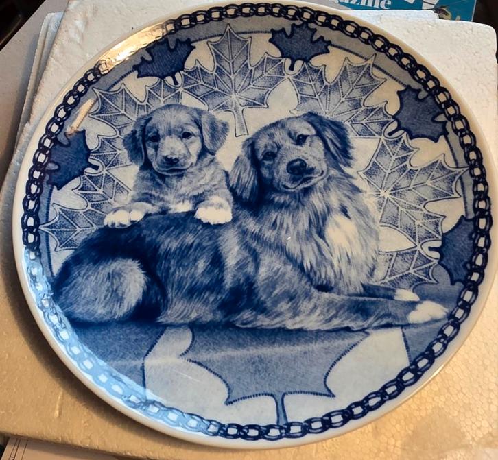 Wandbord Nova Scotia Duck Toller met Pup, Antiek en Kunst, Antiek | Wandborden en Tegels, Ophalen of Verzenden