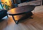 Massief Houten Salontafel met zwart stalen onderstel, Ophalen, Gebruikt, 50 tot 100 cm, Rond