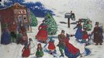 Vintage kerstdecoratie: stenen dakpan met kersttafereel. W3, Tweedehands verkoop, Tweedehands verkoop, Gebruikt, Ophalen of Verzenden
