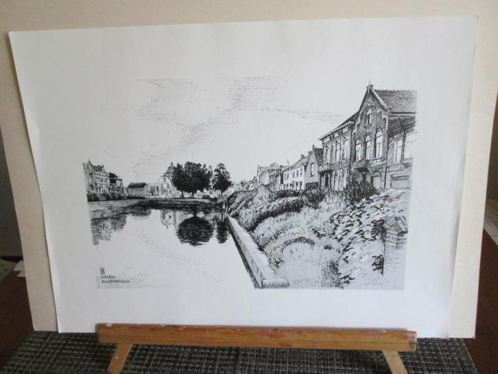 Pentekening Oudenbosch: Zicht op Haven. Origineel uit de Map, Antiek en Kunst, Kunst | Tekeningen en Foto's, Ophalen