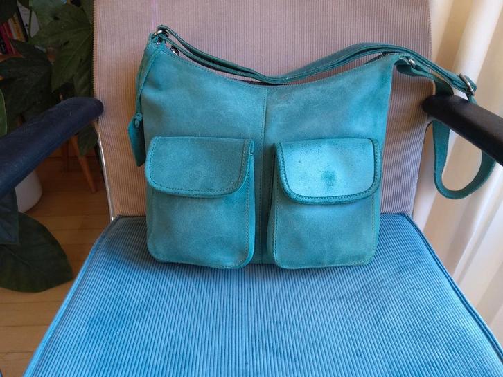 Leren schoudertas merk Gio & Gini zeegroen, Sieraden, Tassen en Uiterlijk, Tassen | Schoudertassen, Gebruikt, Overige merken, Overige kleuren
