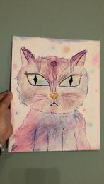 Abstracte kleurrijke kat schilderij, Ophalen of Verzenden