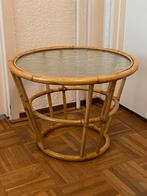 Tafeltje rond glazen blad bamboe jaren ‘50 retro vintage, Huis en Inrichting, Tafels | Bijzettafels, Ophalen, Gebruikt