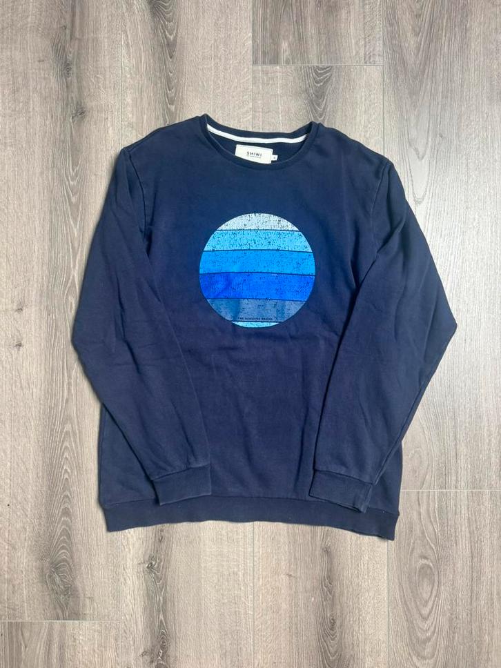 Shiwi Trui Maat XL - Donkerblauw met Print, Kleding | Heren, Truien en Vesten, Zo goed als nieuw, Maat 56/58 (XL), Blauw, Ophalen of Verzenden