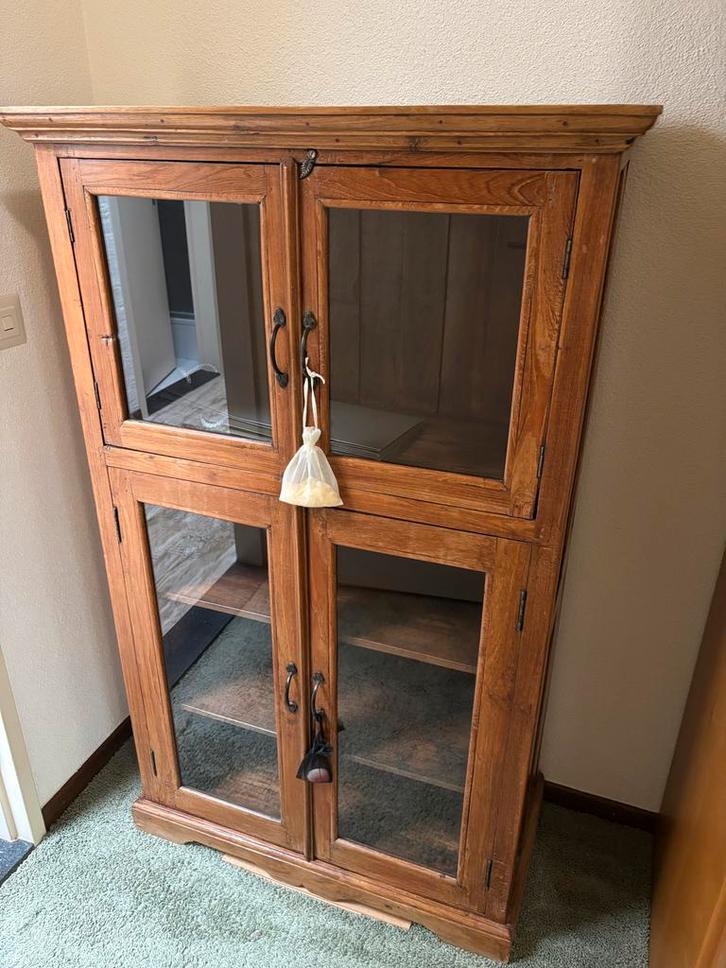 Antieke Teak Vitrinekast - 82x135x39 cm, Huis en Inrichting, Kasten | Vitrinekasten, Gebruikt, 100 tot 150 cm, 50 tot 100 cm, 25 tot 50 cm