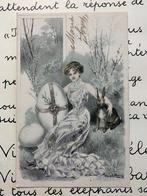 Pasen - Dame, paashaas, paasei (JJ), Ophalen of Verzenden, Voor 1920, Gelopen, Feest(dag)